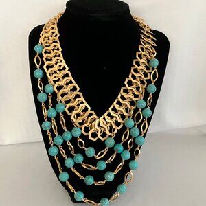 Turquoise and Gold Necklace - Designer Jewelry for Women
